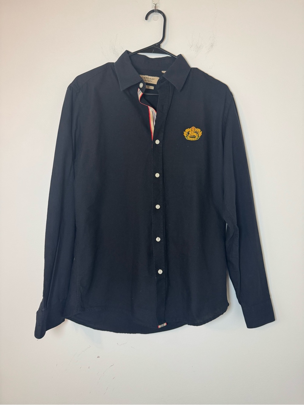Burberry London England Slim Fit Black Button Down Shirt Size L